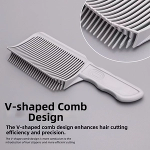 Vue détaillée du peigne de barbier en forme de V avec poignée ergonomique antidérapante