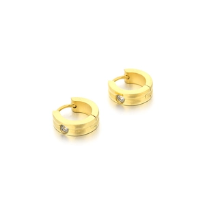 Hip hop style gold plated hoop earrings for men with single round clear diamond inlay