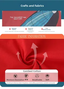 Détail du tissu en coton peigné rouge et imprimé dirigeable sur le T-shirt d'été garçon