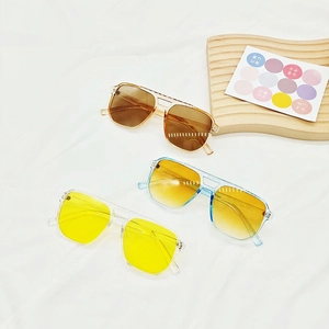 Retro square aviator sunglasses with transparent frames and colorful ocean lenses