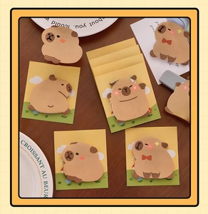 Conjunto de notas adhesivas capibara lindas, bloc de notas de dibujos animados escolar.