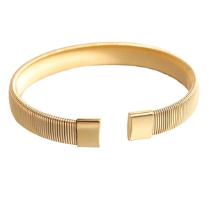 Bracciale rigido elastico minimalista da 6mm in acciaio inossidabile dorato con texture