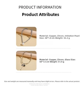 Detailed specs for zircon pendant necklaces with copper, pearl and glass materials