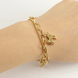 Bracelet double couche en acier inoxydable 18 carats avec licorne et étoile