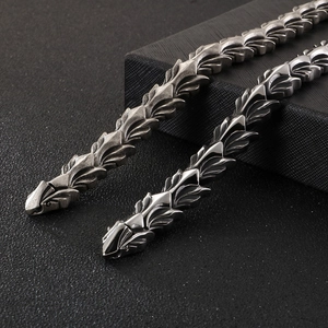 Retro Dragon Scale Bracelet Men Stainless Steel Keel Bone Chain Punk Gothic Jewelry Antique Silver Finish