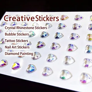 Sparkling AB iridescent heart-shaped acrylic rhinestones for body art and DIY crafts