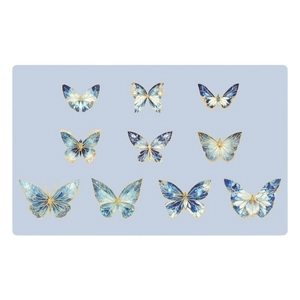 Blue and gold butterfly resin stickers with metal frame for DIY crafting sets