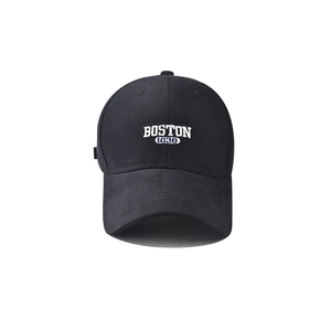 Close-up of premium white BOSTON 1630 3D embroidery on black cotton baseball cap