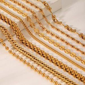 Variety of 18K gold plated stainless steel necklaces including cuban and bead chain styles