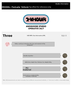 Detailed size specifications for the girls shell bag showing 24x14x7 cm dimensions