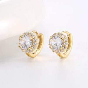 Boucles d'oreilles créoles halo en argent S925 avec zircon brillant et placage en or 14 carats