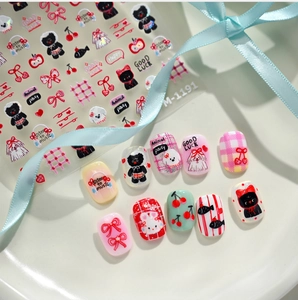 Detailed macro view showing embossed cartoon rabbit and bear nail stickers model M-1191