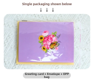 3D butterfly and sunflower greeting card set with yellow envelope and OPP bag packaging