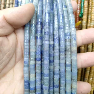 Macro shot of 3x6mm natural blue stone spacer beads for DIY jewelry making