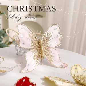 Sparkly pink fabric Christmas tree butterfly clip ornament with glitter and rhinestones