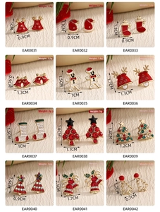 Detailed grid of twelve festive Christmas studs with reindeer, trees, and bells