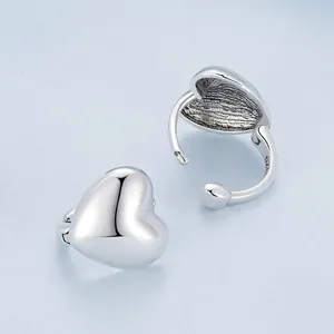 Classic S925 sterling silver heart-shaped hoop earrings with polished finish