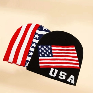 Winter-Strickmützen-Set mit USA-Flaggen-Design und warmen Sternmustern für Outdoor-Aktivitäten