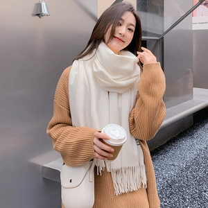 Winter Scarf Wool Cashmere Blend Solid Color Long Warm Shawl With Tassels For Women Men