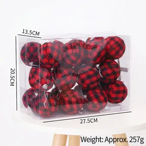 7cm red and black plaid Christmas ball ornaments set in transparent PVC storage box
