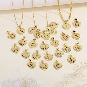 Heart Initial Letter Pendant Copper 18K Gold Plated Colorful Cubic Zirconia For DIY Jewelry Making Necklace