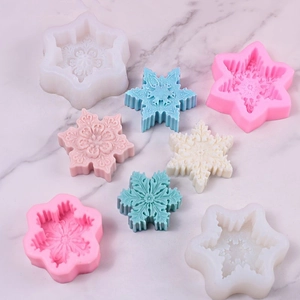 3D snowflake silicone molds for DIY scented candles and handmade soaps in various colors