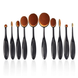 Set of 10 professional toothbrush-style foundation brushes with soft synthetic bristles