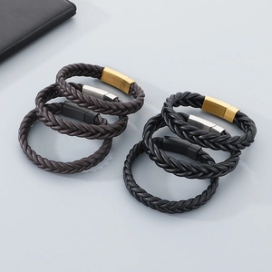 Men's braided leather bracelets with stainless steel magnetic clasps in various colors