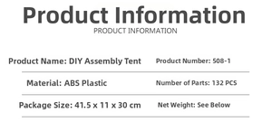 Specifications of DIY tent building set with 132 pieces and ABS plastic materials