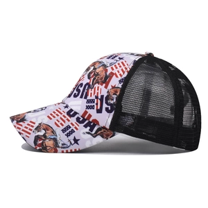 Western style USA flag baseball cap with horse print and breathable mesh back for women