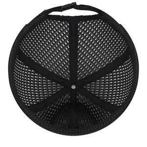Black breathable mesh Docker cap with adjustable strap and 6-panel structure