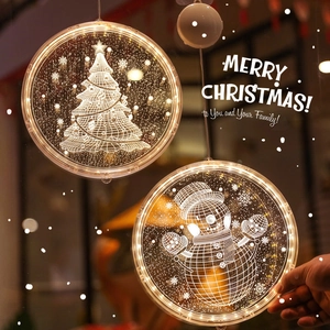 Christmas LED acrylic warm white tree and snowman round hanging light for indoor decor