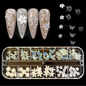 Nail art decoration set with resin butterflies flowers and pearls in 12-grid storage box