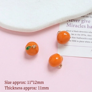 Miniature orange fruit charms 11x12mm in gold plated copper with bright orange enamel