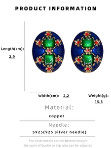 Detailed size and weight specs for vintage oval floral earrings with S925 silver needles