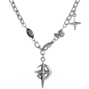Collier en Acier Inoxydable Avec Pendentif Lune Étoile Pierre Noire Bijoux Streetwear Hip Hop Gothique Punk Pour Hommes Femmes