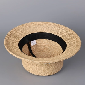 Chapeau de paille en raphia style français pour femme avec nœud en dentelle et bande 57cm