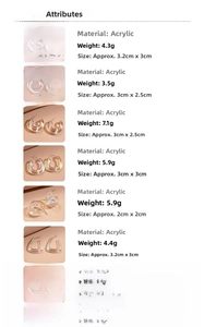 Detailed size and weight chart for transparent acrylic geometric hoop earrings for women