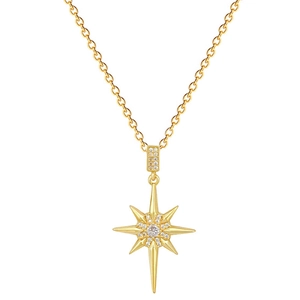 Elegant gold starburst necklace with crystals on a delicate titanium steel chain