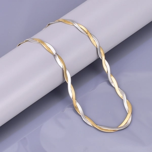 Two-tone intertwined stainless steel blade chain necklace in gold and silver finish