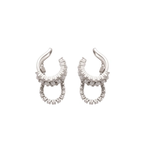 Silver zircon and pearl ear cuff earrings with sparkling crystals and drop design