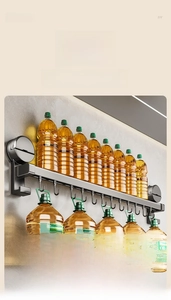 Wall mounted suction cup kitchen rack with multiple hooks for heavy duty organizer