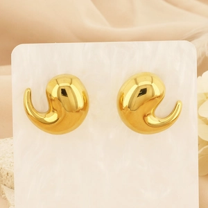 Polished 18k gold plated stainless steel comma earrings with artistic hollow design