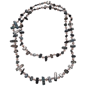 Irregular shell and crystal beaded layered necklace with vintage ethnic design aesthetic