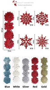 Detail view of 10cm Christmas snowflake ornaments set in five different colors