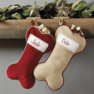 Dog Bone Christmas Stocking Jute Burlap Velvet Hanging Gift Bag Xmas Party Home Decor Blank Name Patch