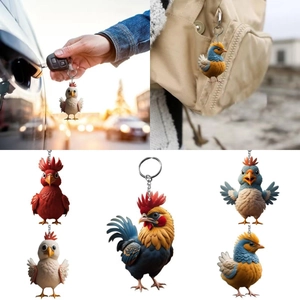 3D Cartoon Rooster Bird Keychain Acrylic Colorful Animal Backpack Pendant Car Key Ring Decorative Accessory