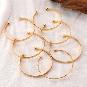 7pcs set of bohemian gold hammered arrow and star patterns open bangles for women