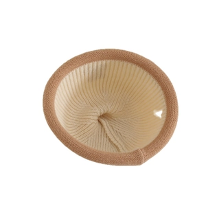 Knitted bucket hat for toddlers with two-tone beige and camel ribbed textured design
