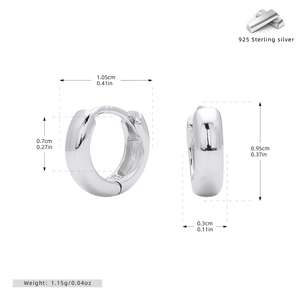 Detailed size specifications of 925 sterling silver hoop earrings with dimensions